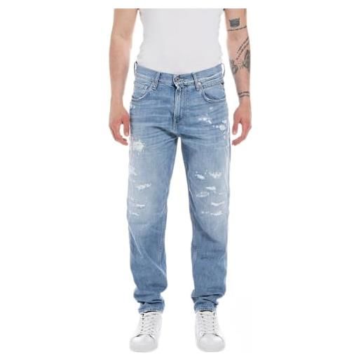 REPLAY jeans uomo sandot tapered fit aged in cotone bio, blu (light blue 010), w33 x l34