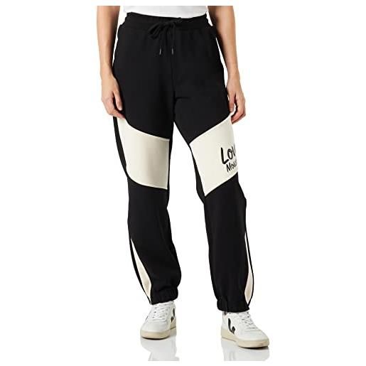 Love Moschino regular fit jogger with contrast color inserts and italic logo print pantaloni casual, black beige, 46 da donna