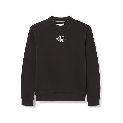 Calvin Klein Jeans felpa uomo monologo crew neck senza cappuccio, nero (ck black), xxs