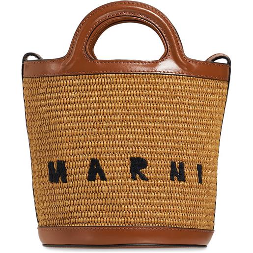 MARNI borsa mini in pelle ed effetto rafia