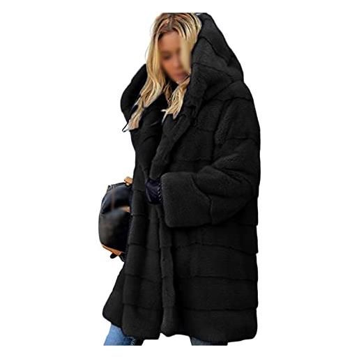 Dawwoti cappotto da donna a metà lunghezza, pelliccia fauce over capiente con felpa con cappuccio, giacca