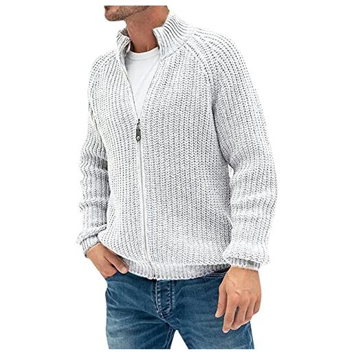 ADMAY 2023 - maglione da uomo casual autunno inverno maglione tinta unita cerniera collo alto maglione addensato maglione lavorato a maglia giacca invernale leggero, bianco, m