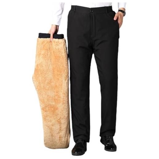HESYSUAN men's fleece sweatpants elastic warm pant padded and thickened suit trouser with zipper pockets casual business windproof warm trouser (m, black)