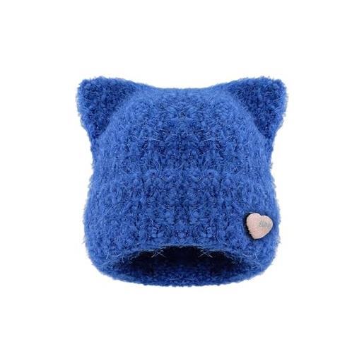 HUYMHTER adorabile berretto con orecchie di gatto con decorazione a forma di cuore, tessuto morbido in velluto perfetto per l'inverno, blu, m