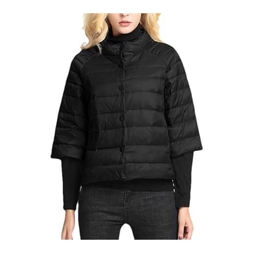 Fjnbbiot giacca da donna leggera e corta autunno sottile piumino maniche a tre quarti cappotto alla moda colletto alla moda, nero , 3xl