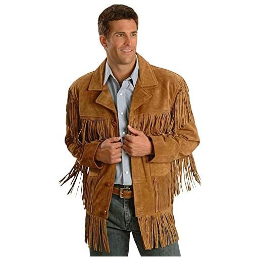 NAYA Leather naya cowboy western giacca in pelle marrone cappotto con frange native american giacca camoscio, marrone, m