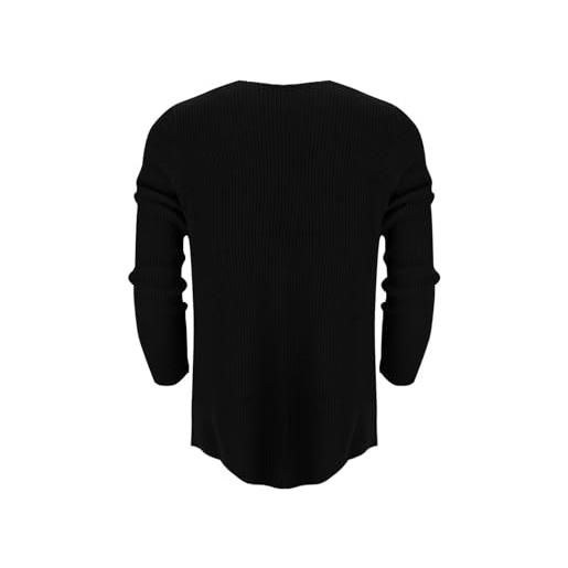 Generic maglione da uomo con scollo a v lavorato a maglia pullover casual in puro colore maglione con risvolto, nero , m