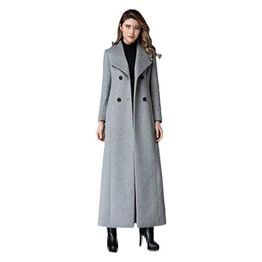 Alloaone cappotto invernale donne moda cashmere lana cappotto capispalla lungo caldo trench di lana cappotto, grigio, l