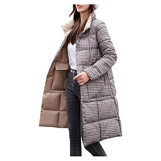 URIBAKY-Blousons piumino lungo da donna alla moda invernale double face, sottile giacca imbottita, soffice pile da donna, cachi, xxxl