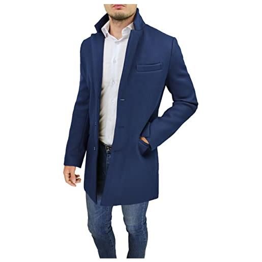 Evoga cappotto uomo class sartoriale blu scuro soprabito giacca elegante casual (xxl, blu scuro)