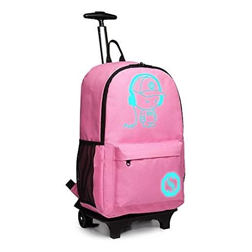 KONO anime luminoso valigie per bambini zaino impermeabile per laptop con ruote girevoli zaino scuola trolley con ruote borsa da cabina 30l (rosa)