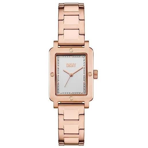 DKNY orologio per le donne, city rivet movimento a tre lancette, orologio in acciaio inossidabile con cassa da 24 mm e cinturino in pelle o acciaio, oro rosa (rose gold)