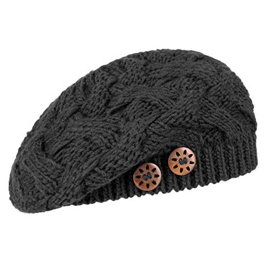 LIERYS berretto basco a maglia jil con bottoni donna - made in germany beanie lavorato da autunno/inverno - taglia unica grigio