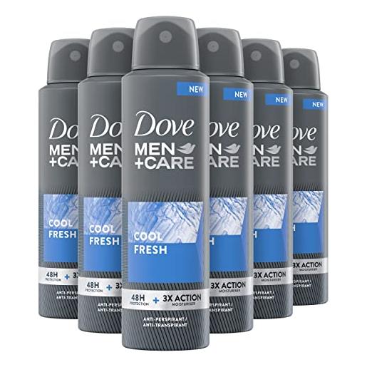 Dove men+care deodorante spray cool fresh, con 1/4 di crema idratante, deodorante uomo antitraspirante senza alcol, aiuta a ridurre le irritazioni, fino a 48 ore di protezione, 6 pezzi da 150 ml