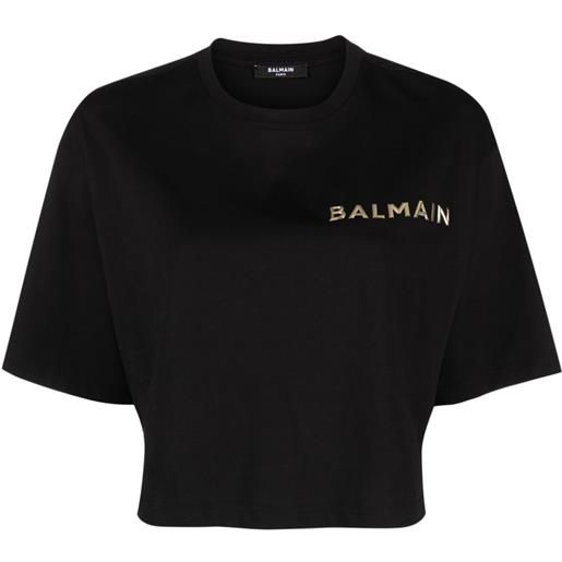 Balmain t-shirt con applicazione logo crop - nero