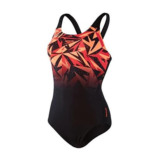 Speedo hyperboom placement muscleback costume intero donna, nero/rosso lava/rosso sirena, 30