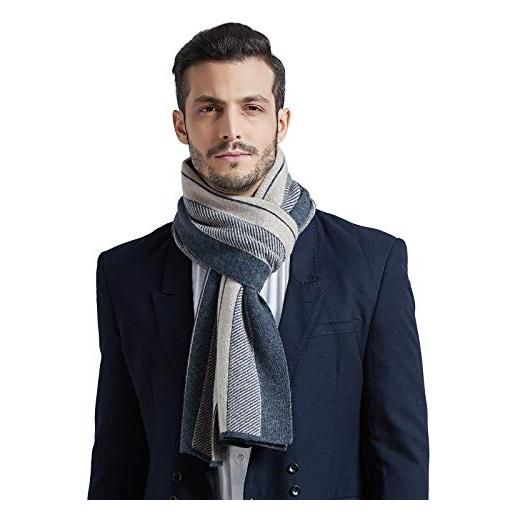 WANYING sciarpa cashmere da uomo (65% lana + 35% cashmer) sciarpa di lana extra calda morbida per inverno autunno - a righe antracite & beige scuro