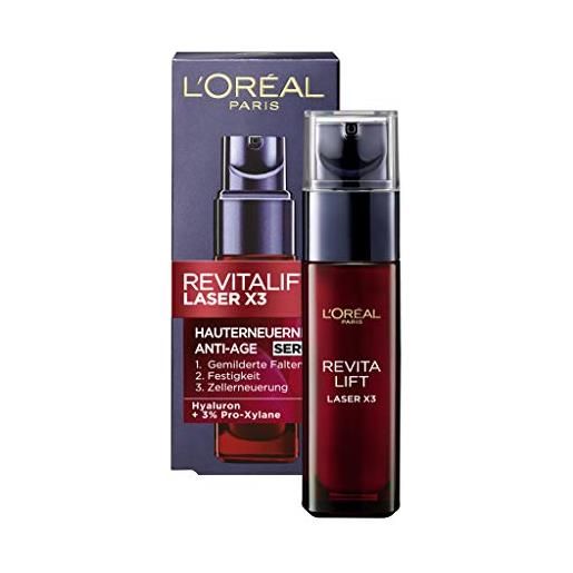 L'Oréal Paris siero revitalift laser x3, trattamento anti età per la cura del viso a tripla azione, con acido ialuronico, 30 ml