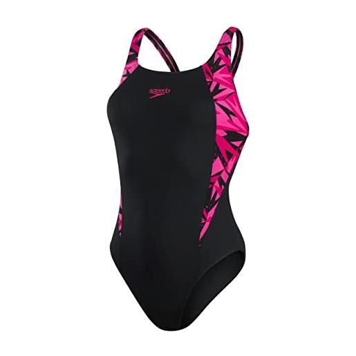 Speedo hyperboom splice muscleback, costume da donna, nero/elettrico rosa/rosa estatico, 42/32