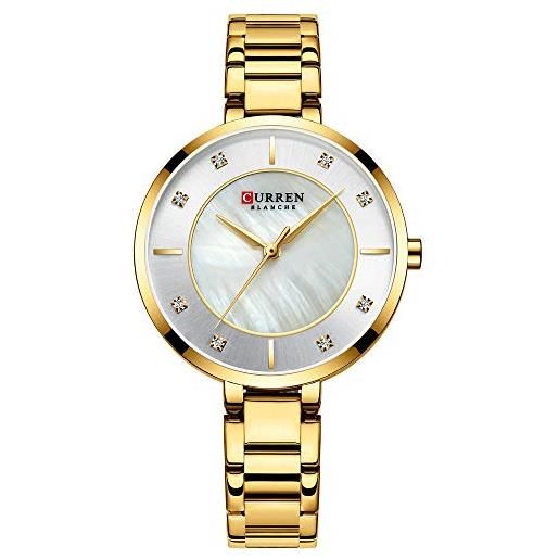 CURREN orologi da donna oro rosa top brand orologio di lusso delle donne al quarzo impermeabile delle donne orologio da polso, oro bianco, movimento al quarzo