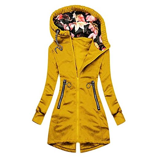 Generic giacca da cappotto da donna con tasca con cerniera in tinta unita con stampa floreale alla maglioncino girocollo (yellow, s)