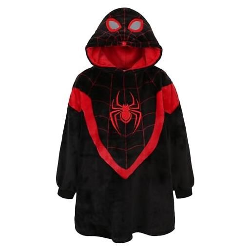sarcia.eu spider-man felpa/accappatoio/coperta nera per bambini con cappuccio, snuddie 104-116 cm