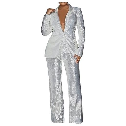 MaNMaNing completo donna elegante tailleur pantaloni e giacca da cerimonia curvy completo blazer a maniche lunghe tuta elastici in vita set di abiti in tinta unita pantalone giacche due pezzi elegante suit