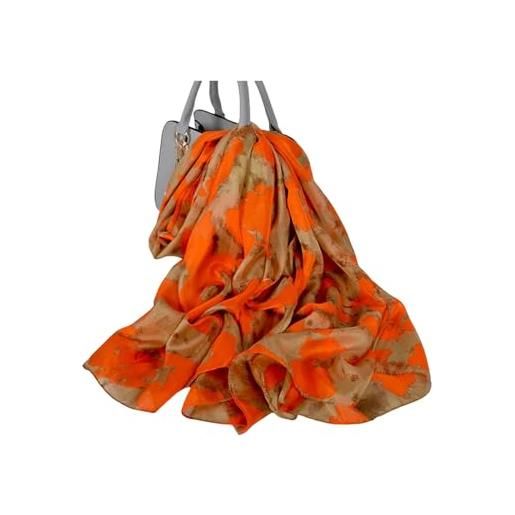 BOQUN sciarpa sciarpa da donna invernale scerpa calda vendita mulba sciame di seta a sciame femmina sciarna a lungo seta blu e caffè 180 * 110 cm-blocco arancione