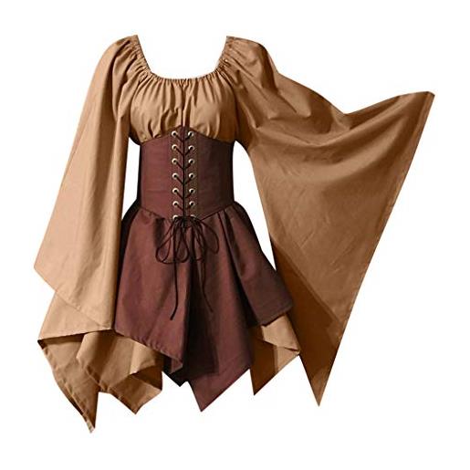 Briskorry costume medievale da donna, maxi abito con maniche a tromba, asimmetrica, da principessa, gotico, halloween, carnevale, costume da rinascimento, cosplay