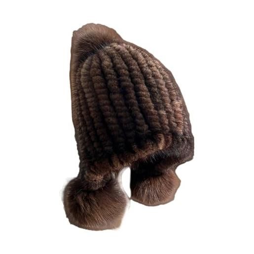 TEidea cappello donna invernale elegante cappello in pelliccia a maglia invernale per le donne - cappello caldo di pelliccia di visone con berretto a spirale-beige-buon elastico