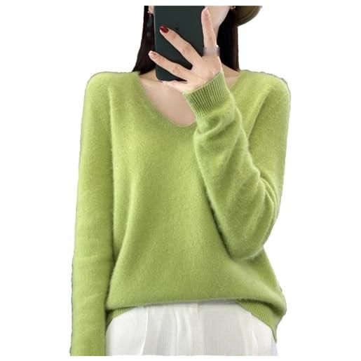 Bqxxdeo maglione pullover in lana merino da donna con scollo a v basic manica lunga autunno inverno camicia con fondo lavorato a maglia in cashmere