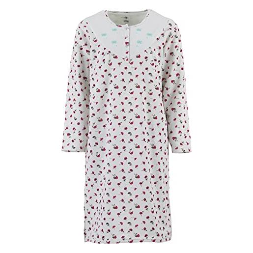 Zeitlos camicia da notte da donna, termica, a maniche lunghe, con bottoni, motivo floreale, bianco, xl