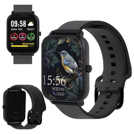 FOREVER smartwatch, smartwatch da uomo e donna, 1,7, 240 x 280 px fitness tracker orologi per android ios, ip68, impermeabile, cardiofrequenzimetro contapassi nero, nero