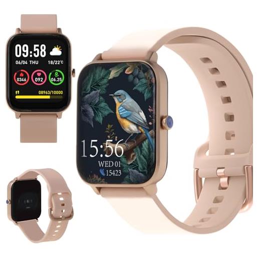 FOREVER smartwatch, smartwatch da donna 1,7, 240 x 280 px fitness tracker orologi per android ios, ip68, impermeabile, cardiofrequenzimetro, contapassi, oro rosa