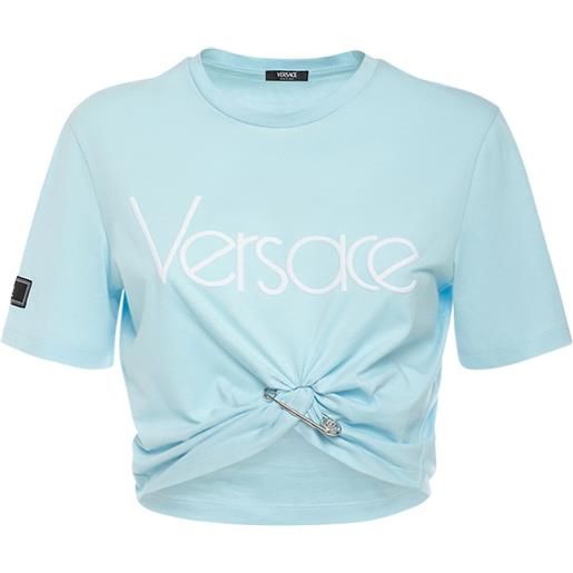 VERSACE t-shirt cropped in jersey con logo e nodo