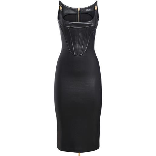 VERSACE vestito midi in pelle lucida