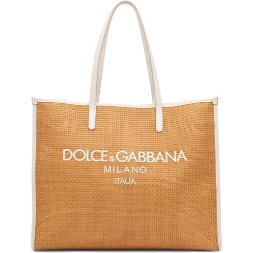 DOLCE & GABBANA borsa shopping grande in rafia con logo