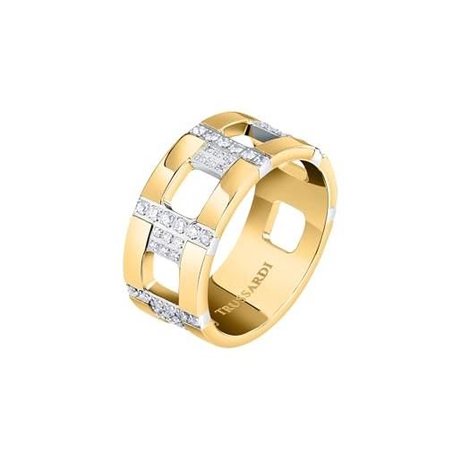 Trussardi t-logo anello donna in acciaio, zirconi - tjaxc38012