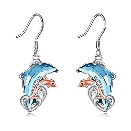 YFN orecchini a forma di delfino per donna e ragazza, in argento sterling con cristalli di cristallo delfino, argento sterling, nessuna pietra preziosa