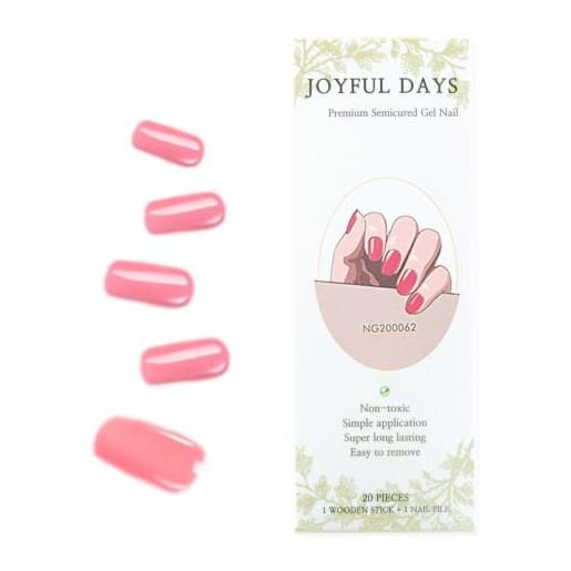 Joyful Days joyfuldays strisce di smalto per unghie in gel semi-indurito premium, adesivi per unghie in gel pieno adesivo, nail wraps 20 pezzi include bastoncino di legno e lima