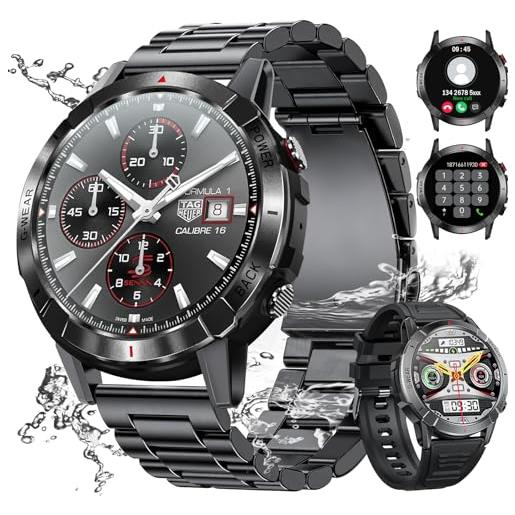 Tisoutec smartwatch uomo con chiamata | 1,43 display amoled | 2 cinturini orologi | ip68 impermeabile, orologio smartwatch uomo con pulsossimetro 24/7, sonno, spo2, 112 sport per ios/android. 
