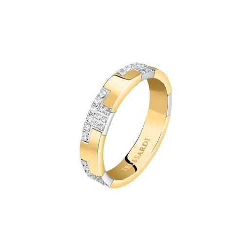 Trussardi t-logo anello donna in acciaio, zirconi - tjaxc39012
