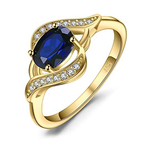 JewelryPalace anello solitario donna argento con creato zaffiro blu, anelli donna argento 925 con pietra a taglio ovale, semplice fedina in oro anelli anniversario set gioielli donna 14.5