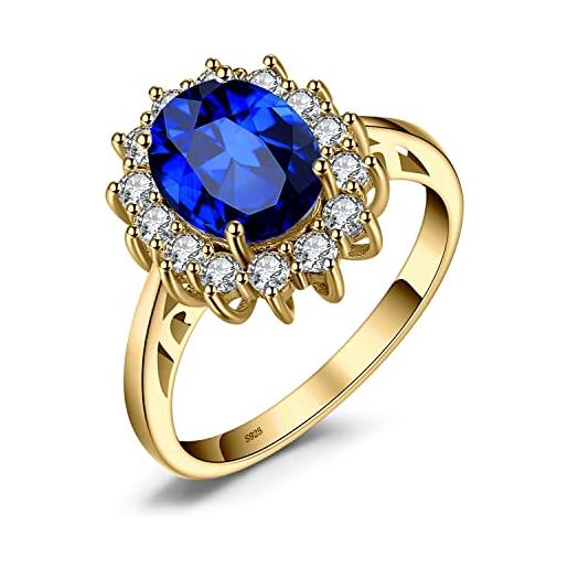 JewelryPalace kate middleton anello halo donna argento 925 con creato zaffiro blu, principessa diana william anelli dorati donna con pietra ovale, fedina zirconi in oro set gioielli donna 11.5
