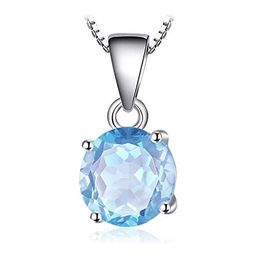 JewelryPalace rotondo 2.5ct naturale cielo blu azzurro topazio birthstone solitario pendente collana 925 sterling argento 45cm