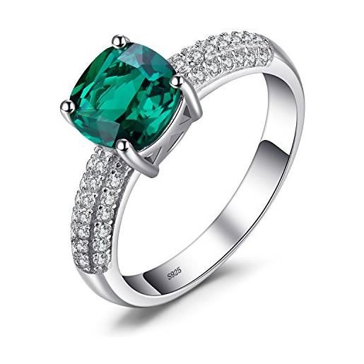 JewelryPalace anelli donna argento 925 simulato smeraldo, anello pietra verde a taglio cuscino, classico anello solitario donna zirconia, promessa fedine fidanzamento argento, set gioielli donna 19.5