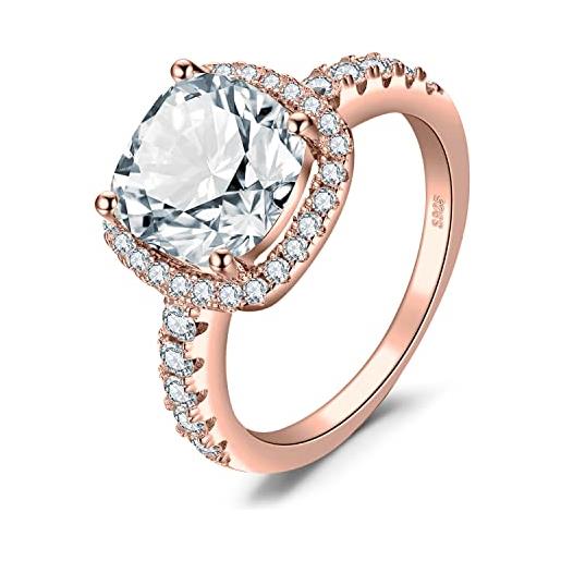 JewelryPalace cuscino 3ct diamante simulato zirconi anniversario matrimonio promessa anello donna, anelli donna argento 925, anello fidanzamento donna, anello solitario oro rosa, gioielli donna 14.5