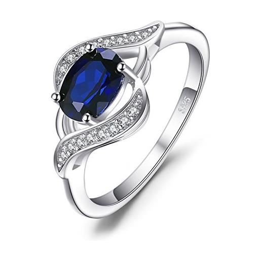 JewelryPalace anello solitario donna argento con creato zaffiro blu, anelli donna argento 925 con pietra a taglio ovale, semplice fedina in argento anelli anniversario set gioielli donna 9.5