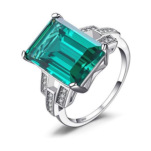 JewelryPalace anelli grandi donna argento 925 simulato smeraldo, solitario anello con pietra verde rettangolo, classico fedine donna zirconi, promessa anello da cocktail, set gioielli donna 19.5