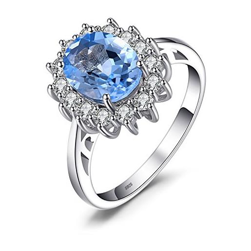 JewelryPalace kate middleton anello halo donna argento 925 con naturale topazio azzurro, principessa diana william anelli donna con pietra ovale, fedina zirconi in argento set gioielli donna 9.5